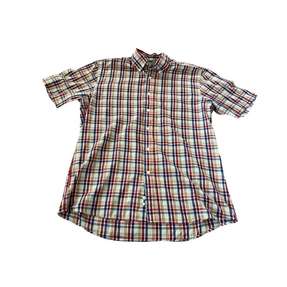 Saddlebred Mens Button Down Shirt Multicolor Large Collared Short Sleeve‎ Plaid